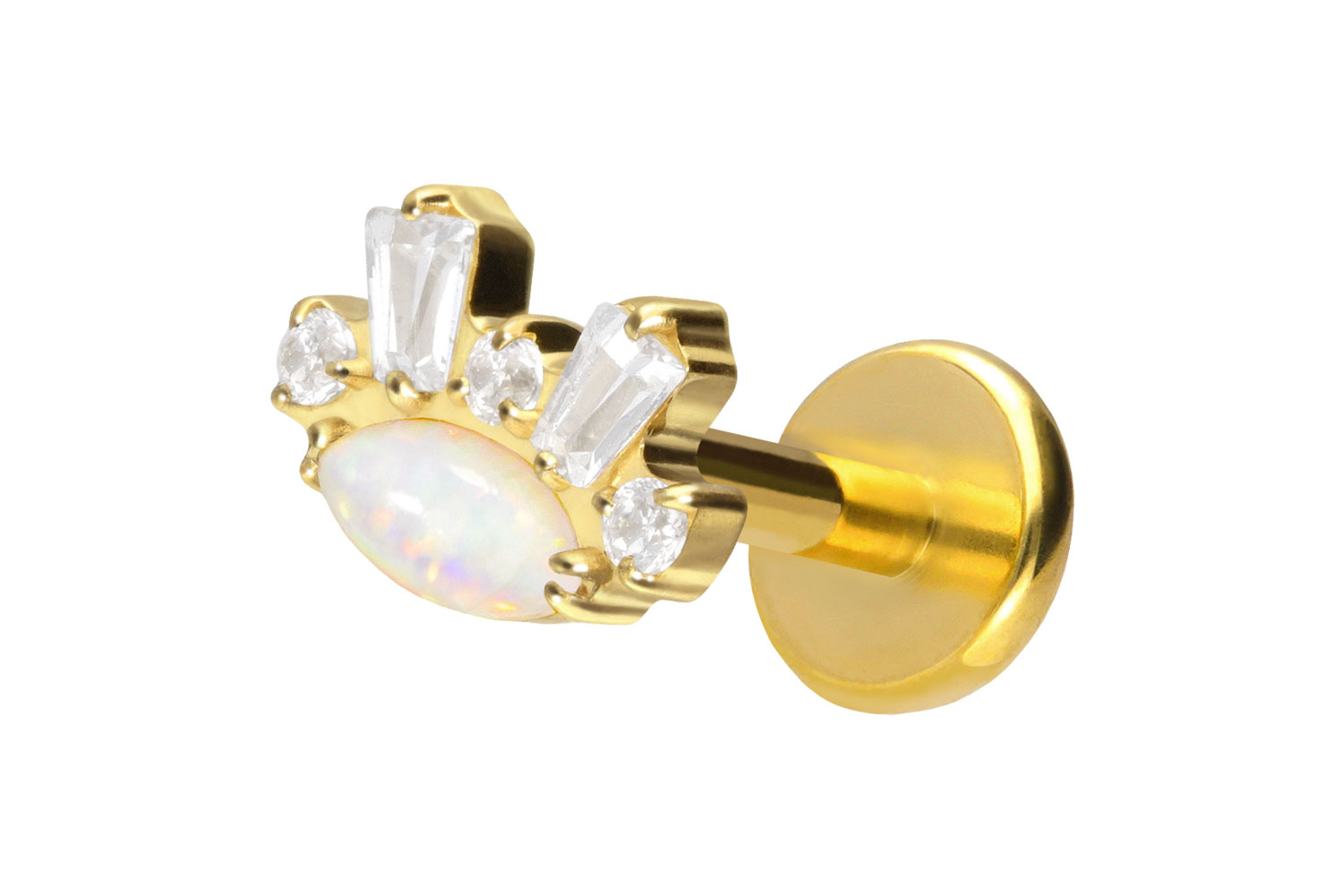 Titan Labret Piercing mit Push Fit SYNTHETISCHER OPAL + KRISTALLE